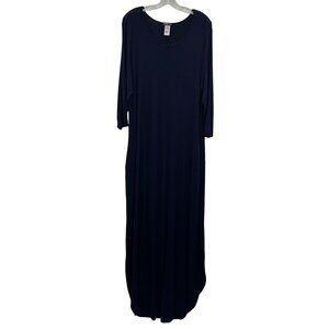 Hemish USA Women's 3/4 Sleeve Maxi Dress Round Hem Blue Size Large